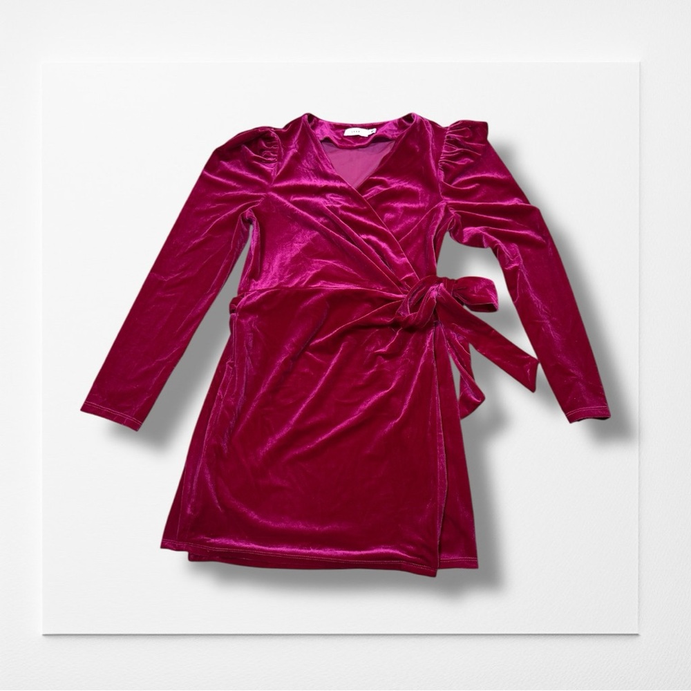 LUSH Faux Velvet Wrap Dress in Rich Magenta, Size XL